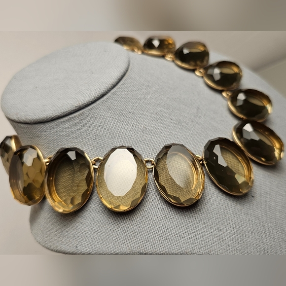 [J. CREW] Bezel Set Large Smokey Lucite Stones  Statement Collar Necklace - Picture 3 of 15